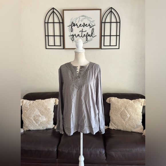 New Direction Long Sleeve Top 100% Cotton Embroidered Beaded Hippie Boho Size M - Picture 9 of 10